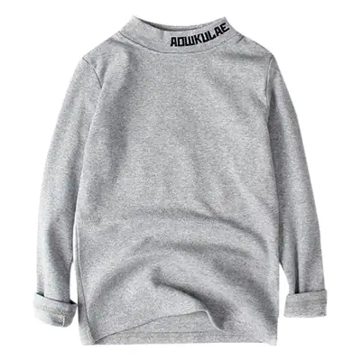 Kids Korean Print Cotton T-Shirt High Collar Long Sleeve