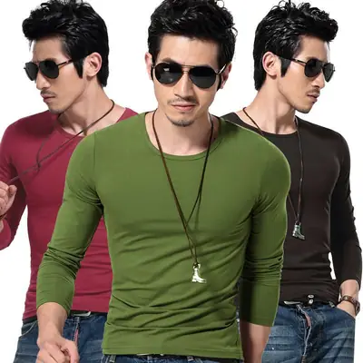 Men's 18 Autumn Military T-Shirt Long Sleeve Slim Fit Maroon