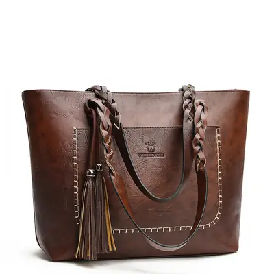 Women's Tassel Shoulder Bag Brown Leather Large Capacity