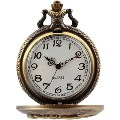 Twelve Zodiac Embossed Bronze Pocket Watch Necklace