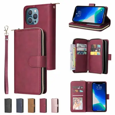 Apple 16 Ultra-Thin Mobile Phone Case with 9 Cards Zipper