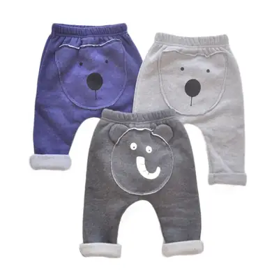 Toddler Cartoon Animal Pants Set Blue Grey Winter Warm