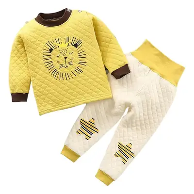 Baby Cotton Thermal Underwear Set Yellow High Waist Pants