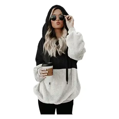 9441 Black White Fleece Hooded Sweatshirt