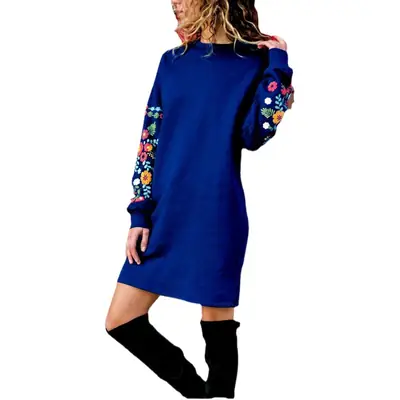 2024 Green Printed Long Sleeve Dress with Glue Detail