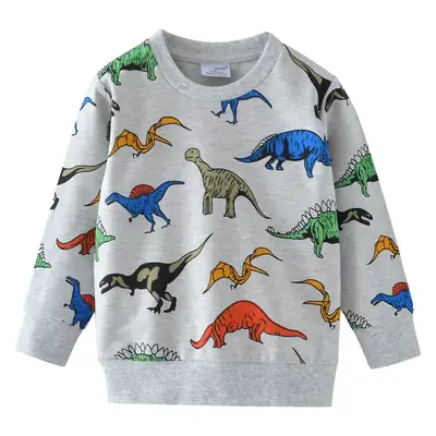 Children's Cartoon Dinosaur Sweatshirt Grey Cotton Long Sleeve