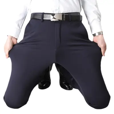 Men's Black Slim Fit Winter Pants with Embroidered Design