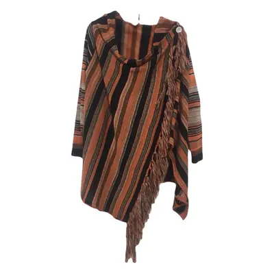 Striped Tassel Coat for Women Brown Black Striped