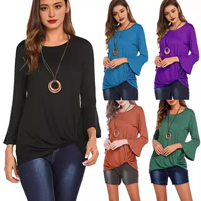 2025 Green Crewneck Twist T-Shirt for Women