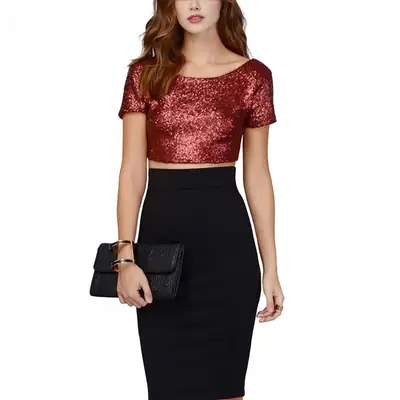 2022 Sexy Shining Crop Blouse Multicolor T-Shirt