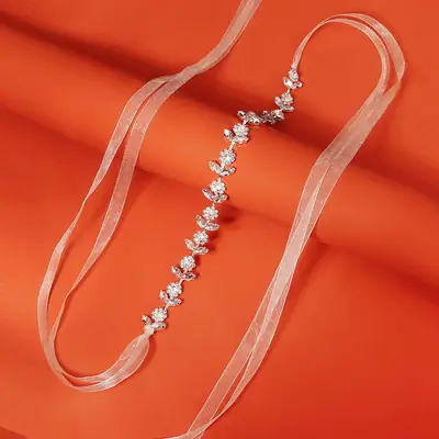 European Bridal Headband with Rhinestone Flower Design