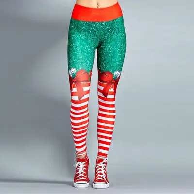 Christmas Printed Yoga Pants Red White Striped Leggings