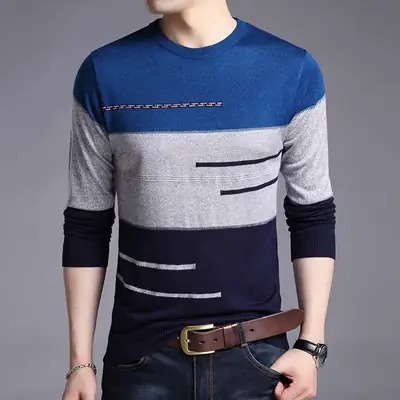 New Men Knitted T-Shirt Maroon Grey Blue Slim Fit
