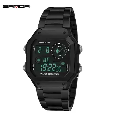 Sanda Digital Watch Blue Black Waterproof Men's Chronograph