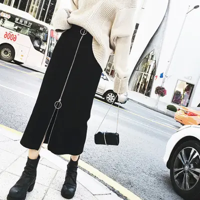 Plus Size Black Slim Fit Midi Skirt for Women