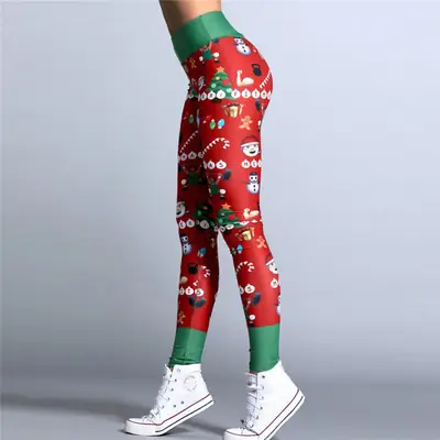 Christmas Print High Waist Yoga Pants for Women