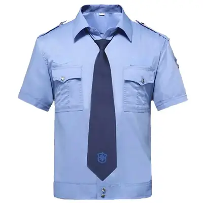 Twill Cotton Security Uniform Light Blue Short Sleeve Shirt with Tie