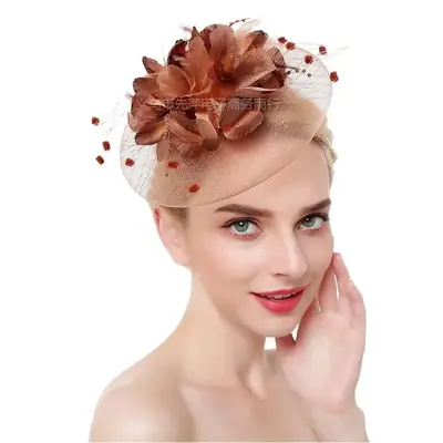 Pink Feather Bridal Head Hat with Net Trim
