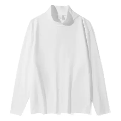 Men White Cotton Collar T-Shirt Autumn Winter Casual