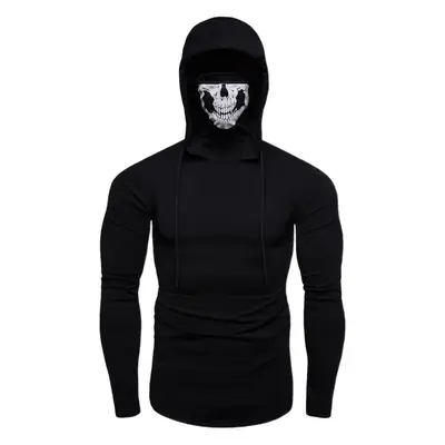Men Black Skull Hooded G7 Stretch T-Shirt