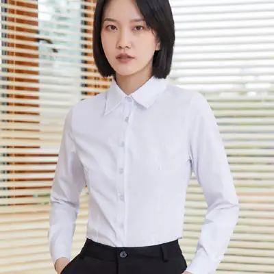 Women's Long Sleeve White Collar Shirt Large