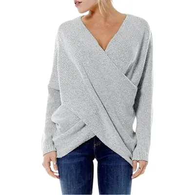 Grey Cotton Bevel Sweater Pullover S-5XL