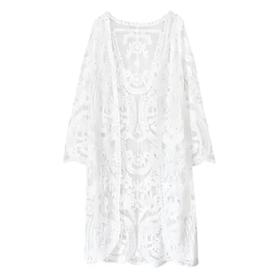 White Lace Embroidered Long Swimsuit for Women