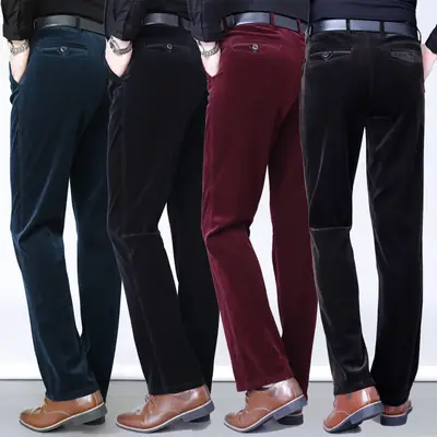 Men's Black High Waist Elastic Corduroy Pants