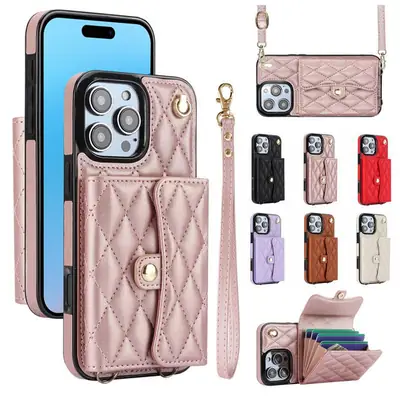Multi Color iPhone 16 Crossbody Lanyard Case Leather