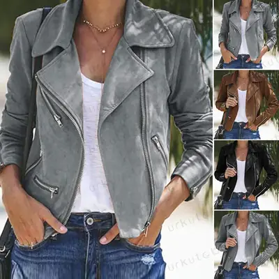 Women's Black Leather Jacket with Multiple Zippers