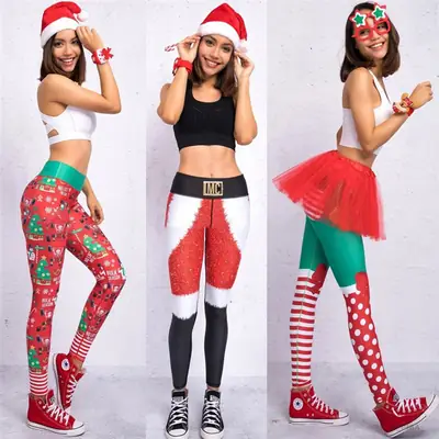 2018 Christmas Printed Sports Pants Red Green Striped