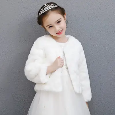 White Faux Fur Princess Little Girl Coat for Girls