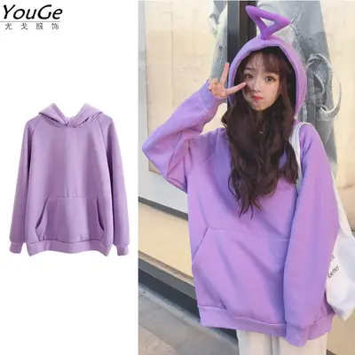 Women's Lavender Velvet Hoodie with Front Pocket