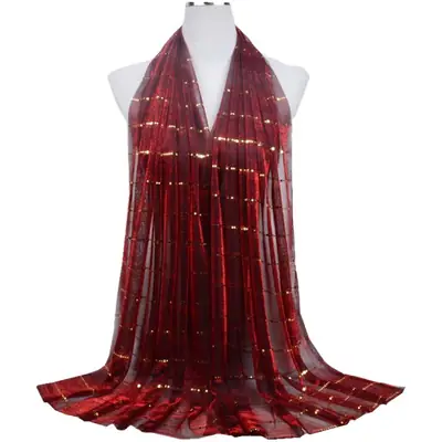 Golden Sequin Lace Silk Scarf for Women