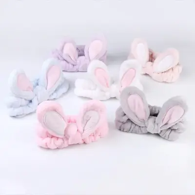 Plush Rabbit Ears Hair Bands for Women Pink Grey