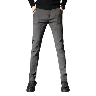 Men's Black Elastic Slim Fit Pants Autumn Casual Wear