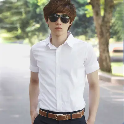 2018 Men Cotton Slim White Shirt No Iron Korean Style