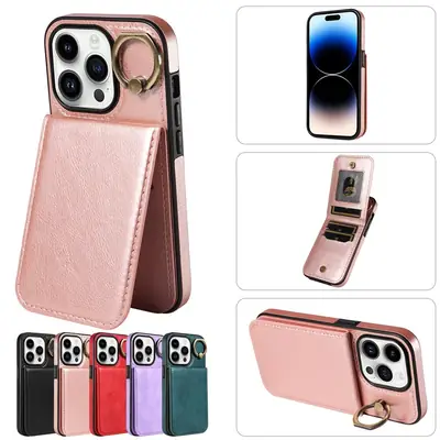 Red Leather Card Slot & Photo Frame Mobile Phone Holder