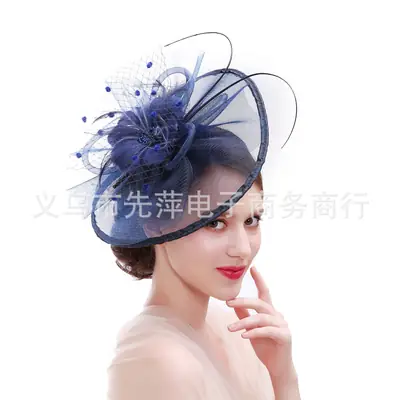 Green Feathered Mesh Hair Hat for Women