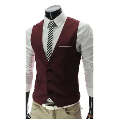 Maroon British Style Slim Fit Vest for Men