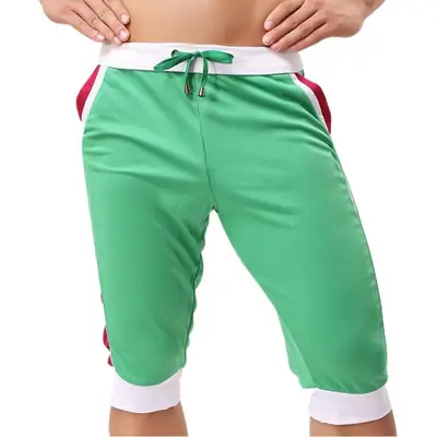 Men Korean Casual Beach Pants White Red Black Crop