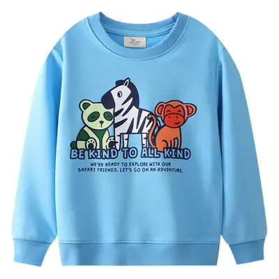 Blue Cartoon Print Boys Sweatshirt Long Sleeve Round Neck