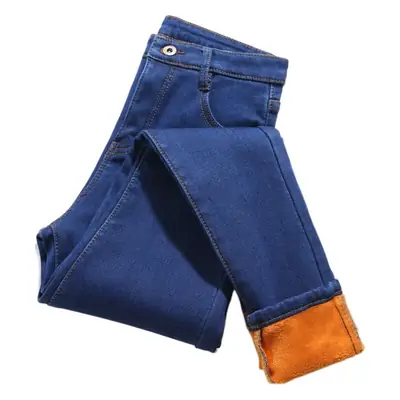Women Fleece Slimming Jeans Black Blue High Waist