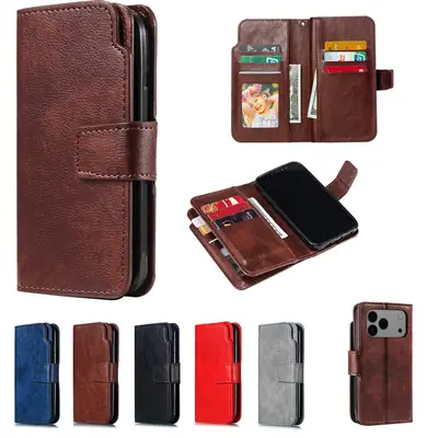 Black Leather iPhone 17 Pro 9-Crde Wallet Case