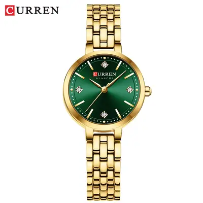 Curren Women's Green Dial Quartz Watch with Gold Steel Band