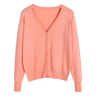 Women V-Neck Cardigan Sweater Yellow Large
