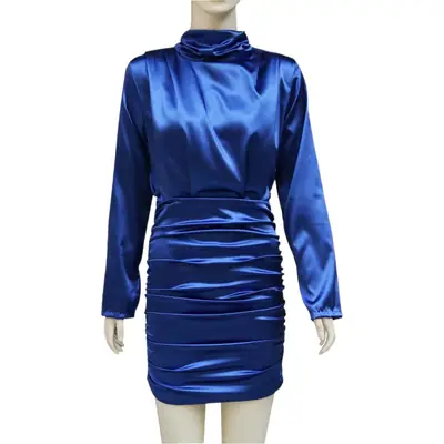 Black High Collar Hip Fold Dress for Women