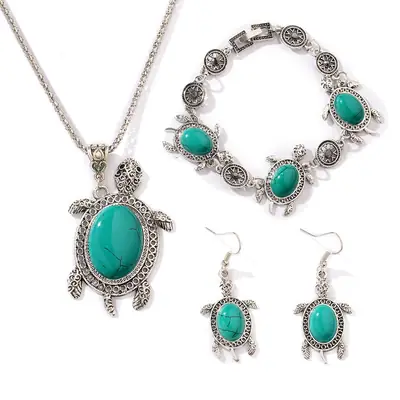 Turquoise Turtle Jewelry Set for Women