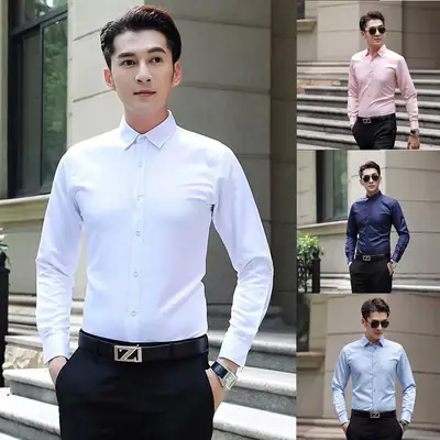 Youth Korean Slim Fit Pink Shirt Long Sleeve