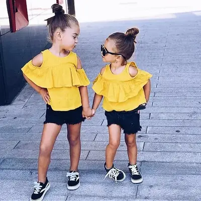 Off-Shoulder Yellow Ruffled Top Set for Girls 2025